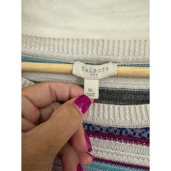 Talbots Stripe Sweater XL Multicolor Nordic Fair Isle - Picture 5 of 8